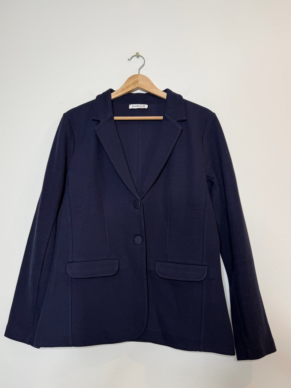 Kettlewell Quiet Luxury Business Blazer Cotton Blend Textured Double Button navy